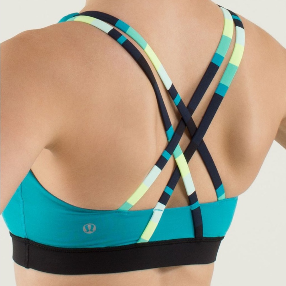 Lululemon Energy Bra Surge Black and Assorted stripe Surge